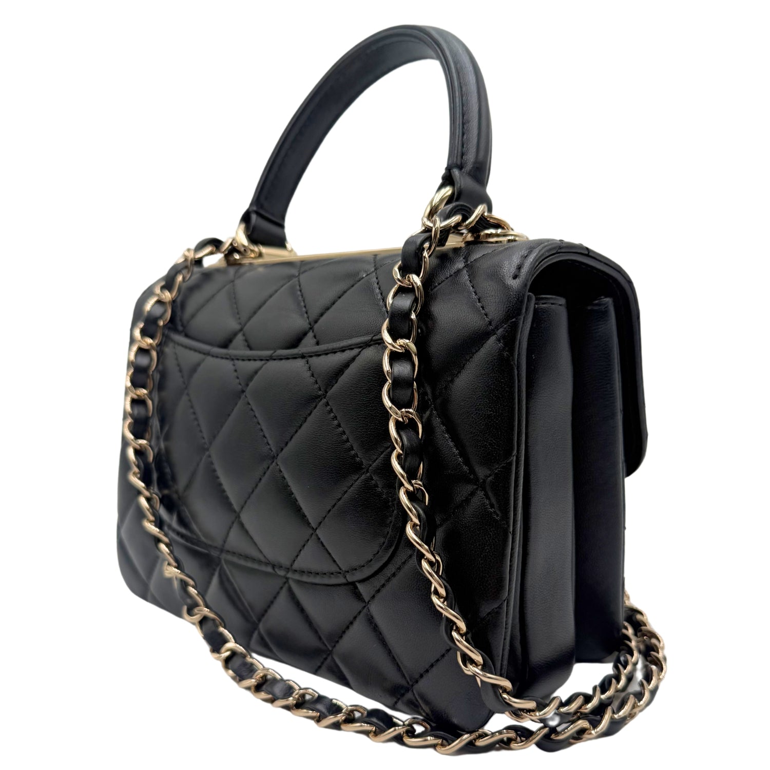Trendy Top Handle Mini Flap Bag Black Quilted Lambskin