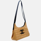 Vintage Chocolate Bar Shoulder Bag Nude Square Quilted Leather