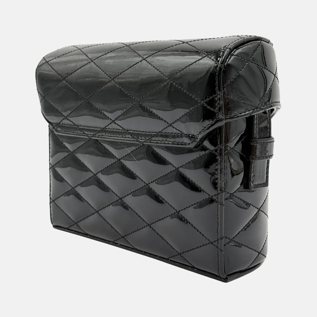 June Box Bag Black Patent Quilted Leather