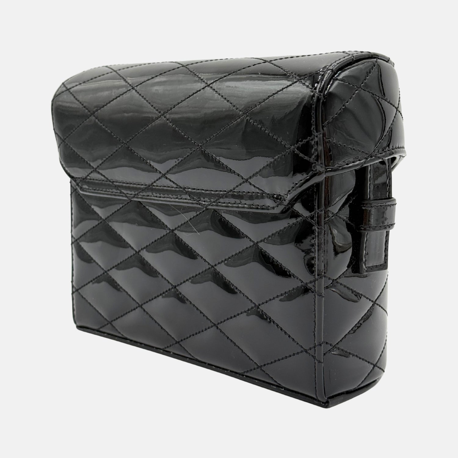 June Box Bag Black Patent Quilted Leather