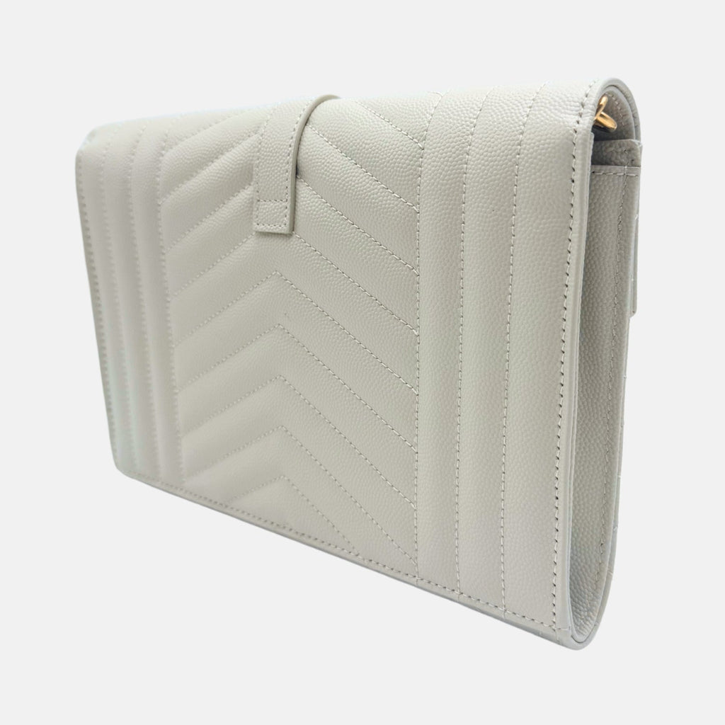 Saint Laurent Envelope Wristlet White Grain de Poudre Leather