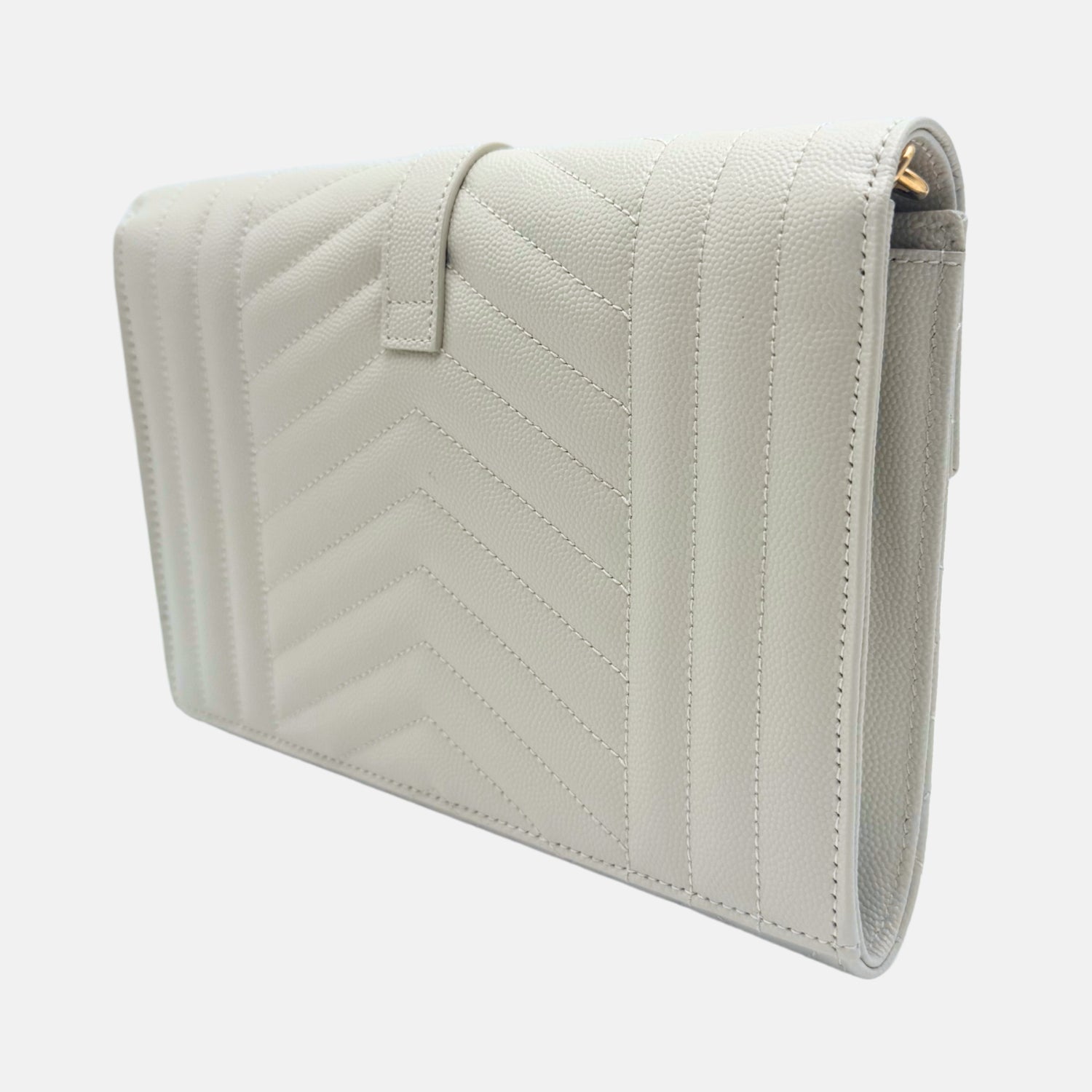 Saint Laurent Envelope Wristlet White Grain de Poudre Leather