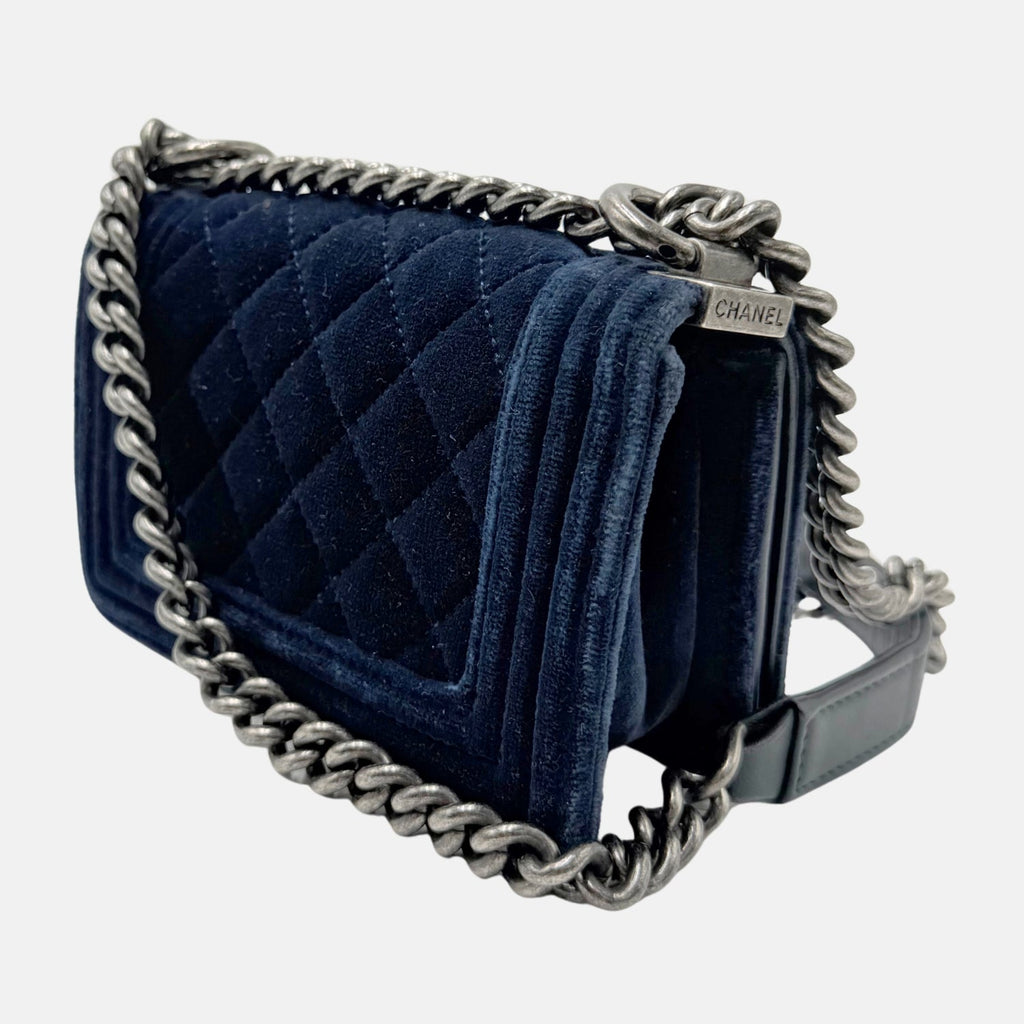 Boy Bag Navy Velvet Mini