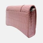 Hourglass Chain Wallet Pink Crocodile Embossed