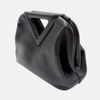 Triangle Top Handle Bag Black Leather