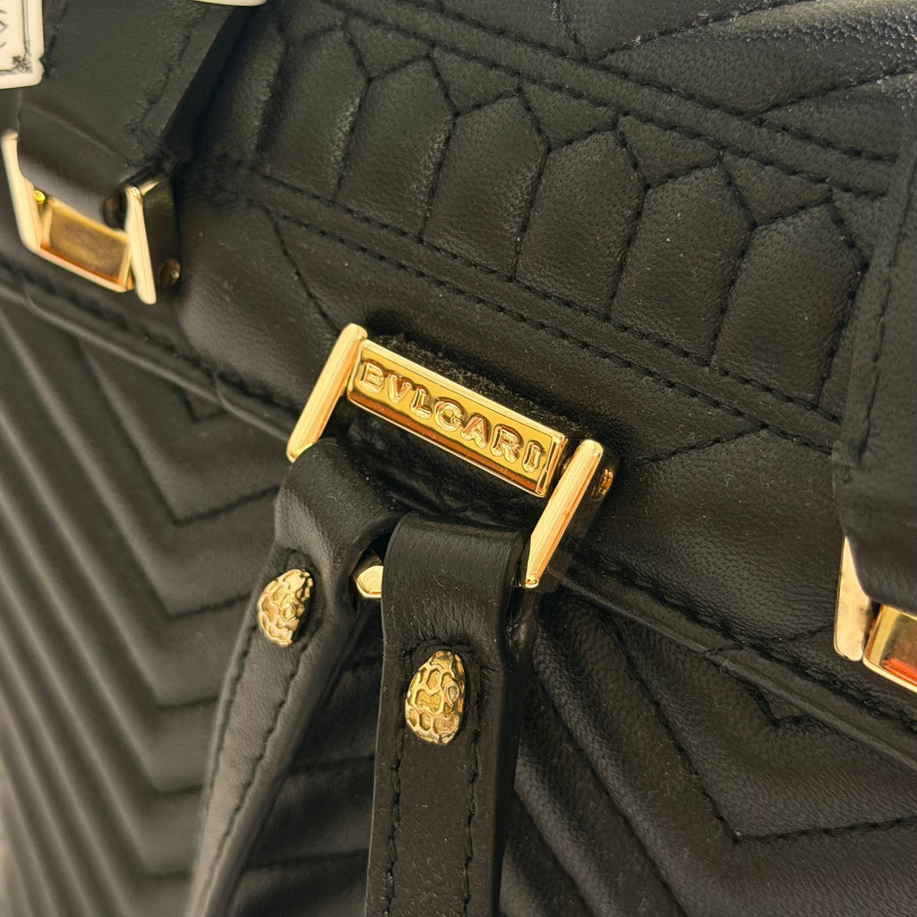 Bvlgari Serpenti Forever Black V-Quilted Enamel Snakehead Backpack