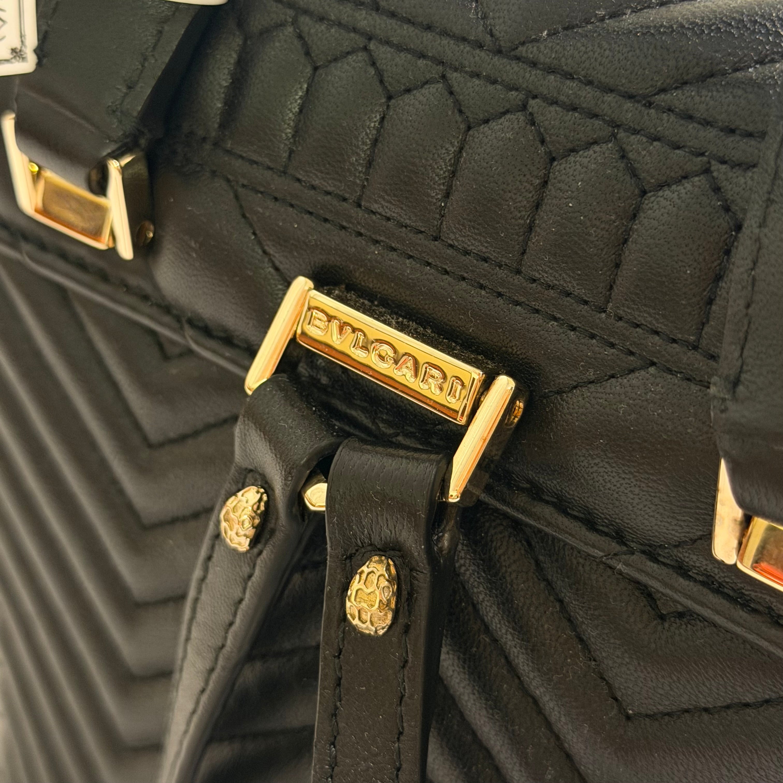 Bvlgari Serpenti Forever Black V-Quilted Enamel Snakehead Backpack