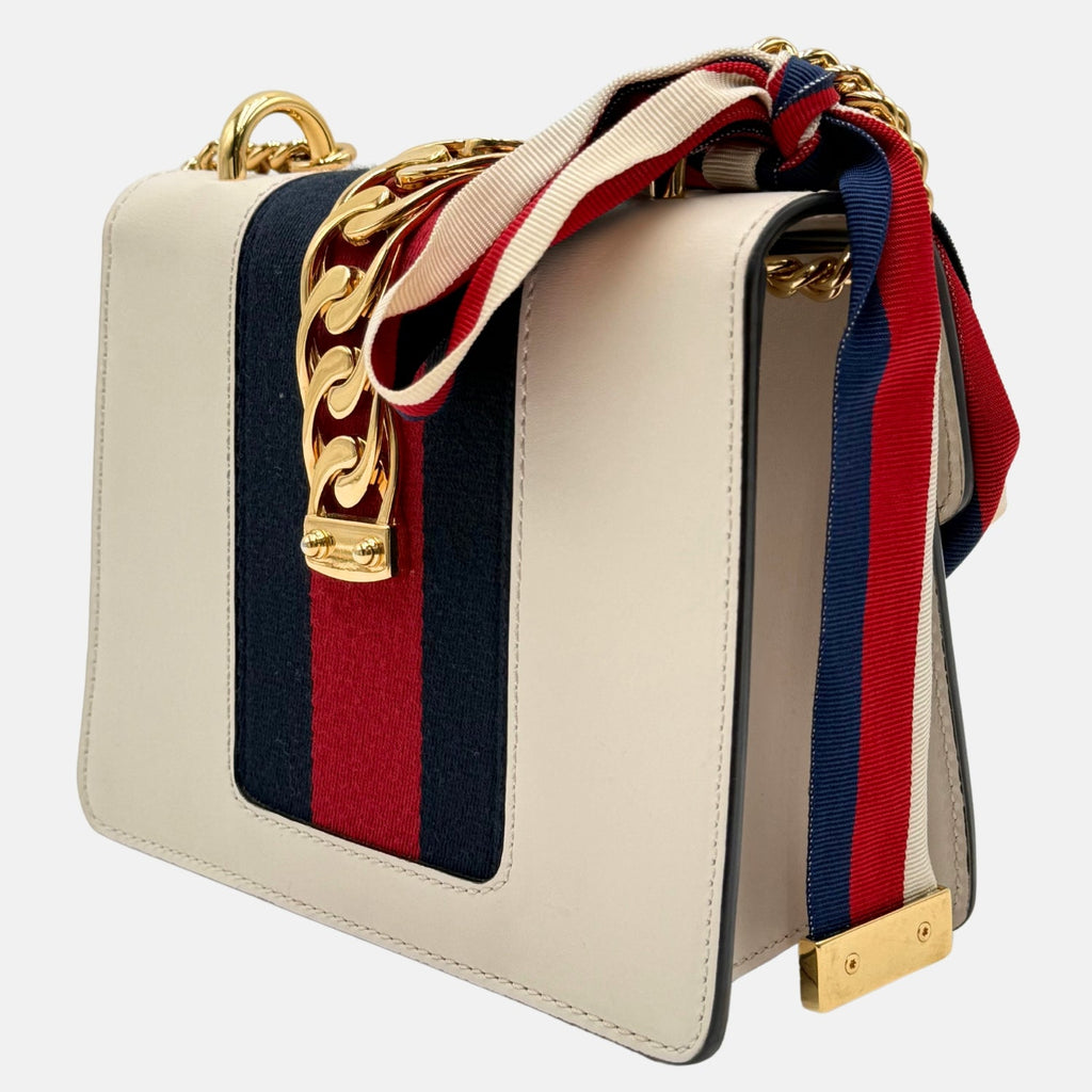 Sylvie Chain Shoulder Bag White Calfskin Mini