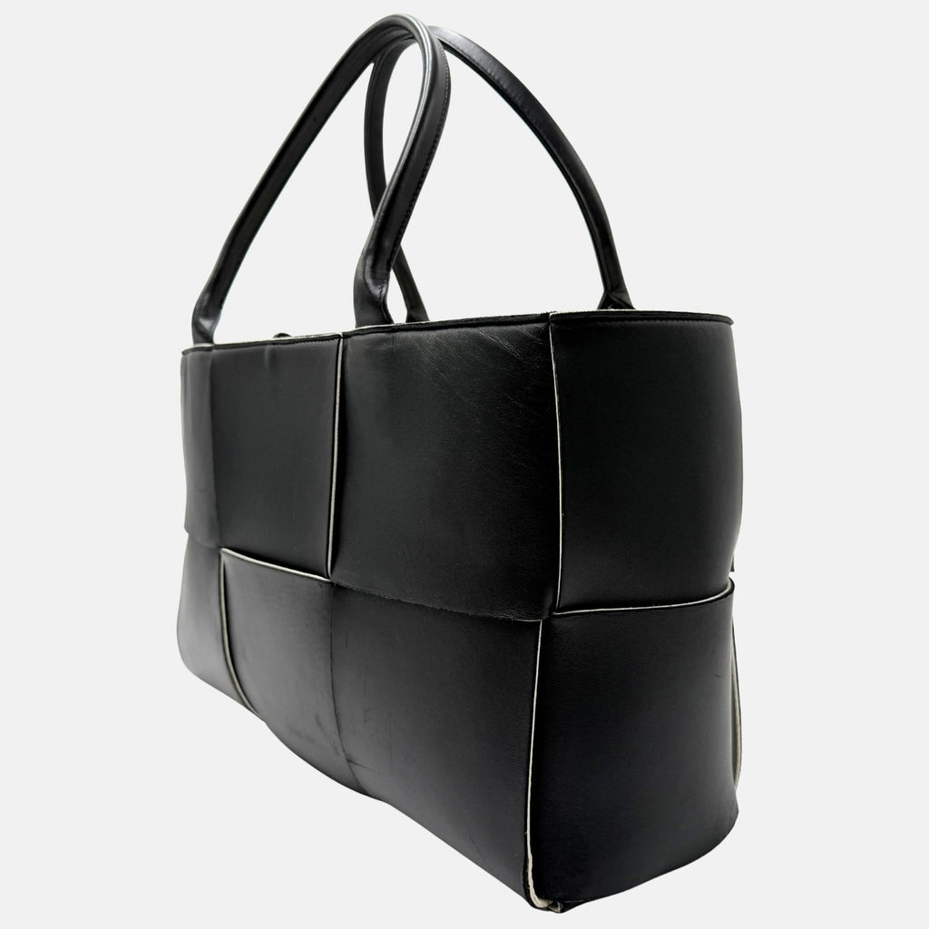 Arco Tote Bag Black Intreccio Leather