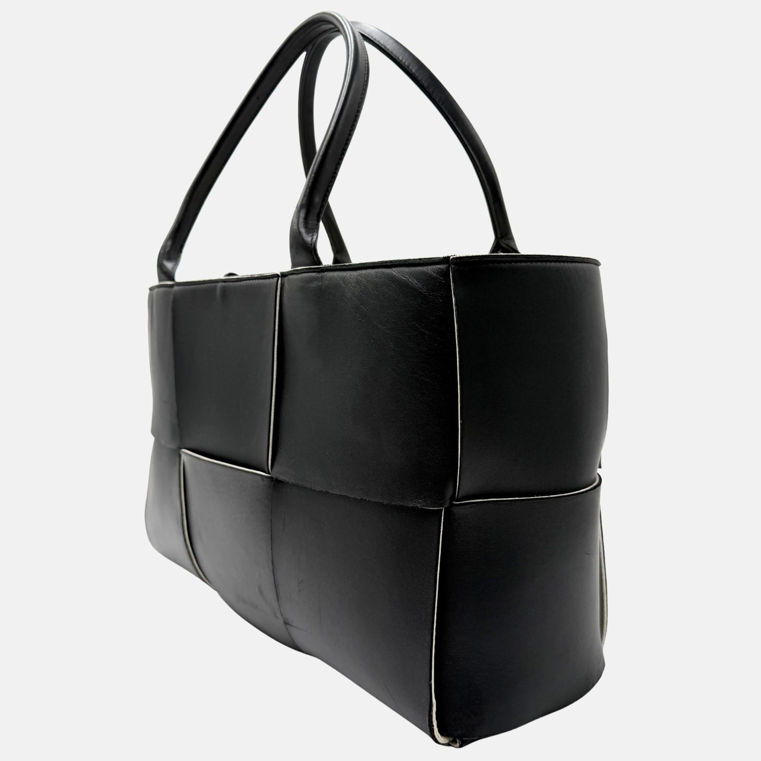 Arco Tote Bag Black Intreccio Leather