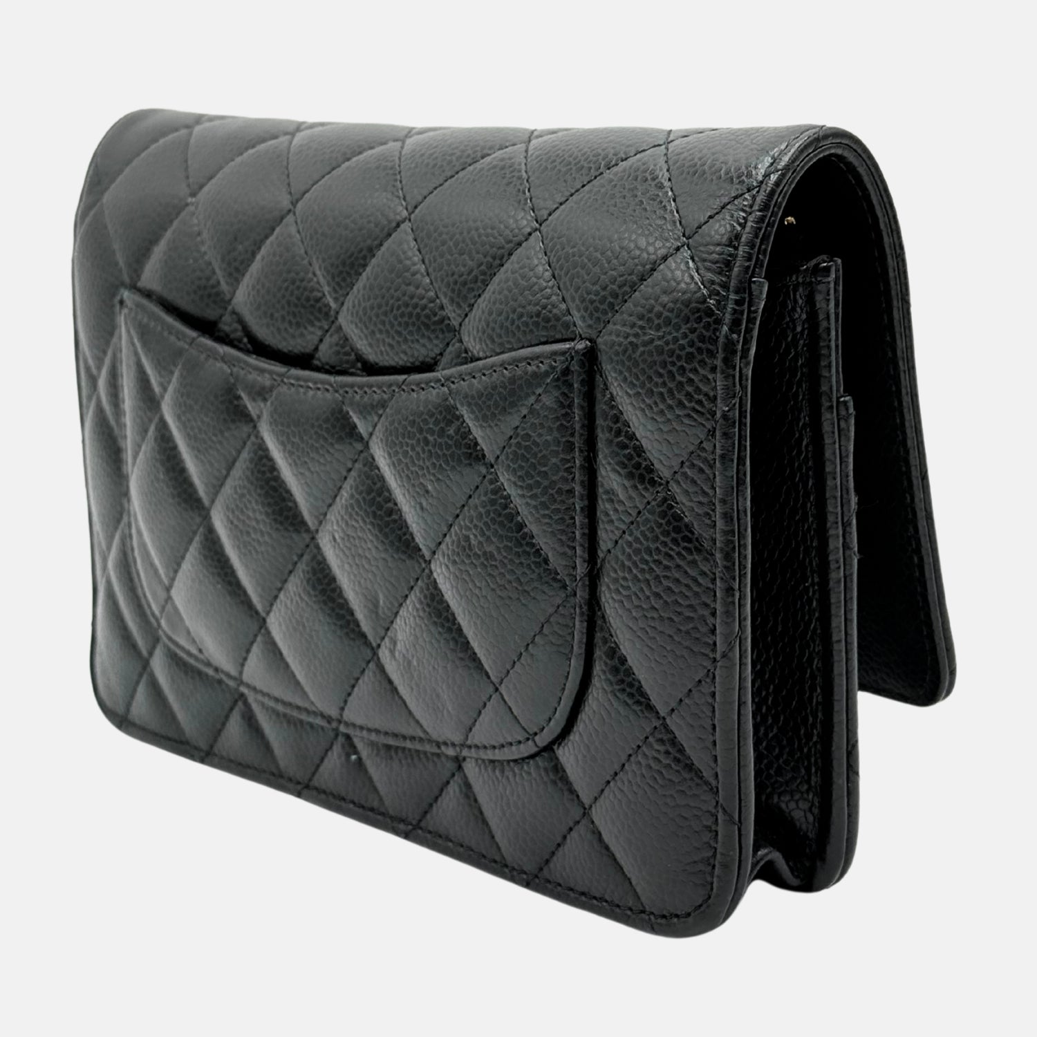 Wallet on Chain Black Quilted Caviar