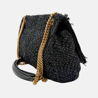 Jamie Flap Bag Black Raffia Medium