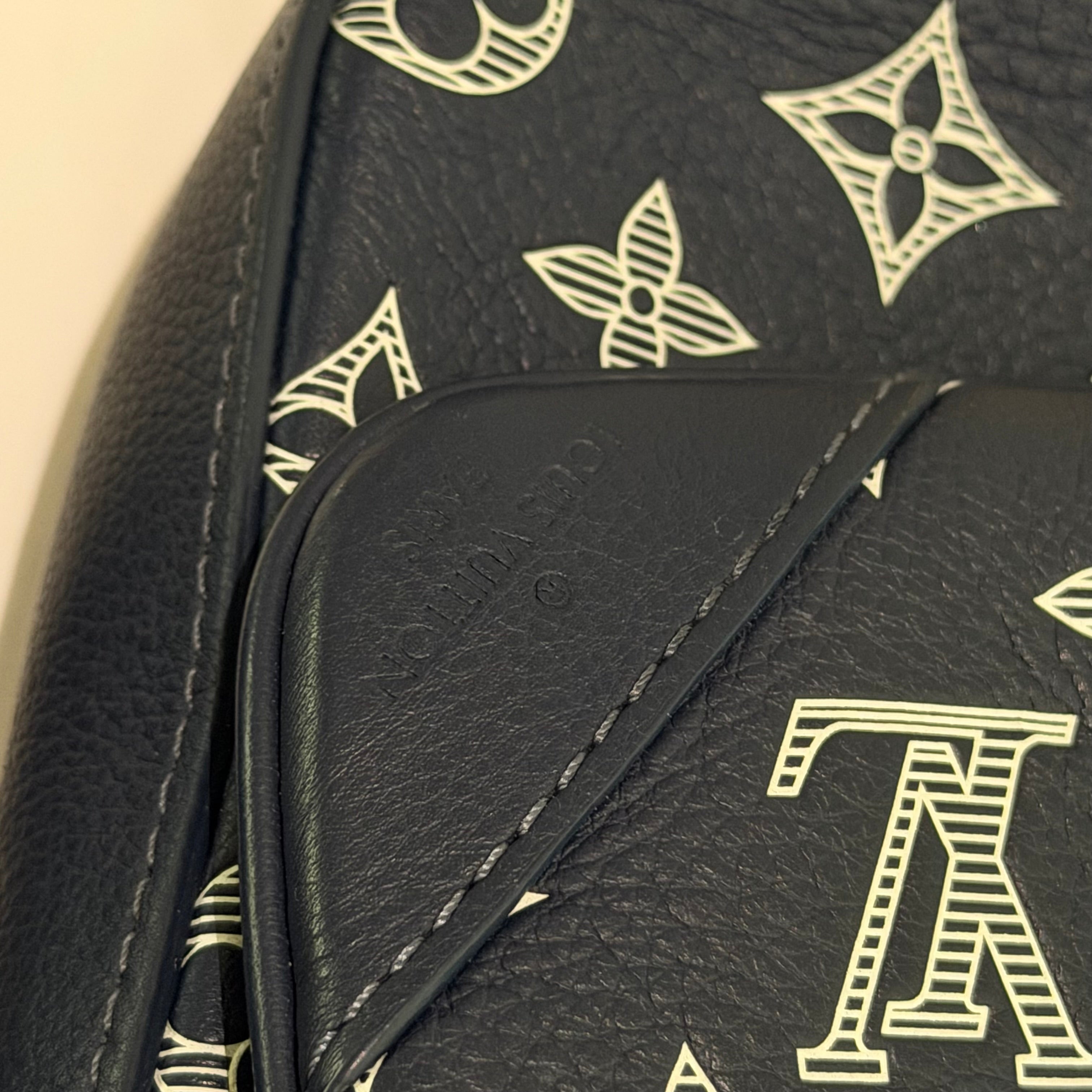 Louis Vuitton Trio Navy Blue & White Embossed Messenger Bag (Missing Coin Pouch)