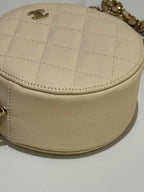 CHANEL ROUND CAKE BAG WHITE CALFSKIN WITH GOLD CHAIN