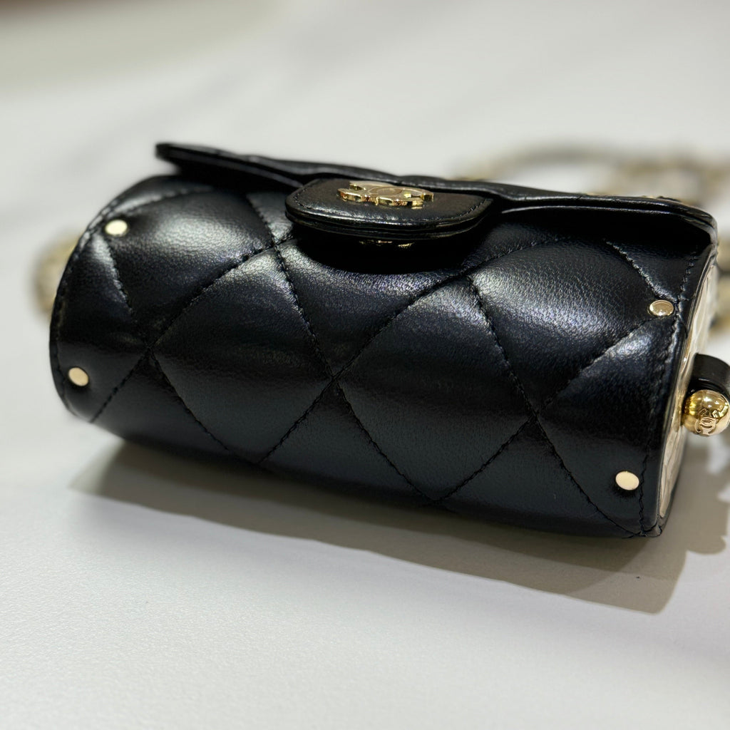 CHANEL LIPSTICK CYLINDER BAG IN BLACK WITH GOLD CHAIN