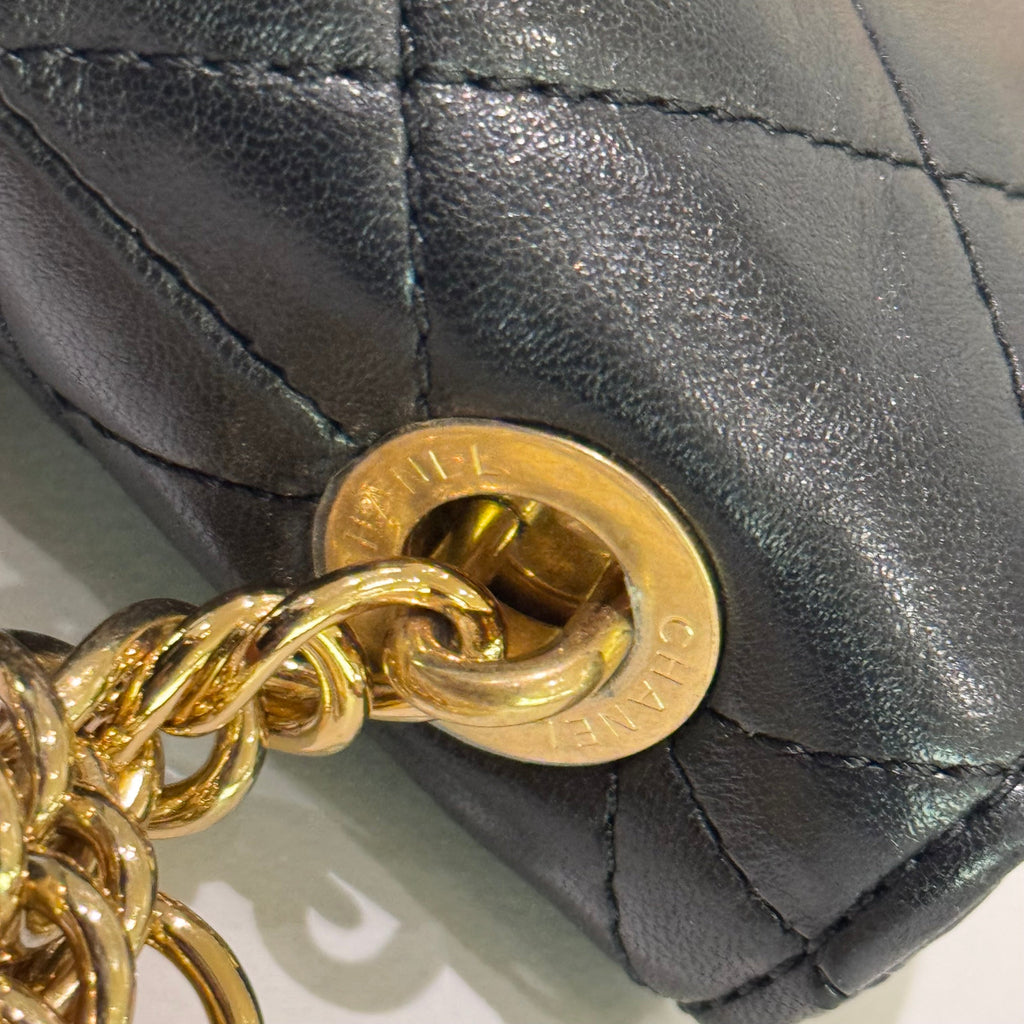 CHANEL HOBO SMALL BUCKET BAG BLACK LAMBSKIN WITH GOLD HARDWARE (MICROCHIP VERSION)