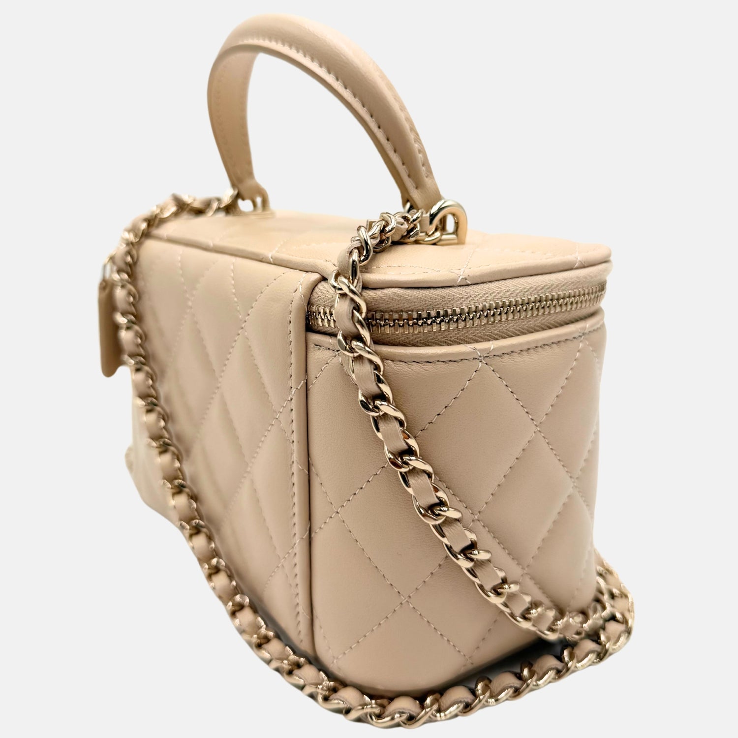 Vanity Case Beige Quilted Lambskin Small
