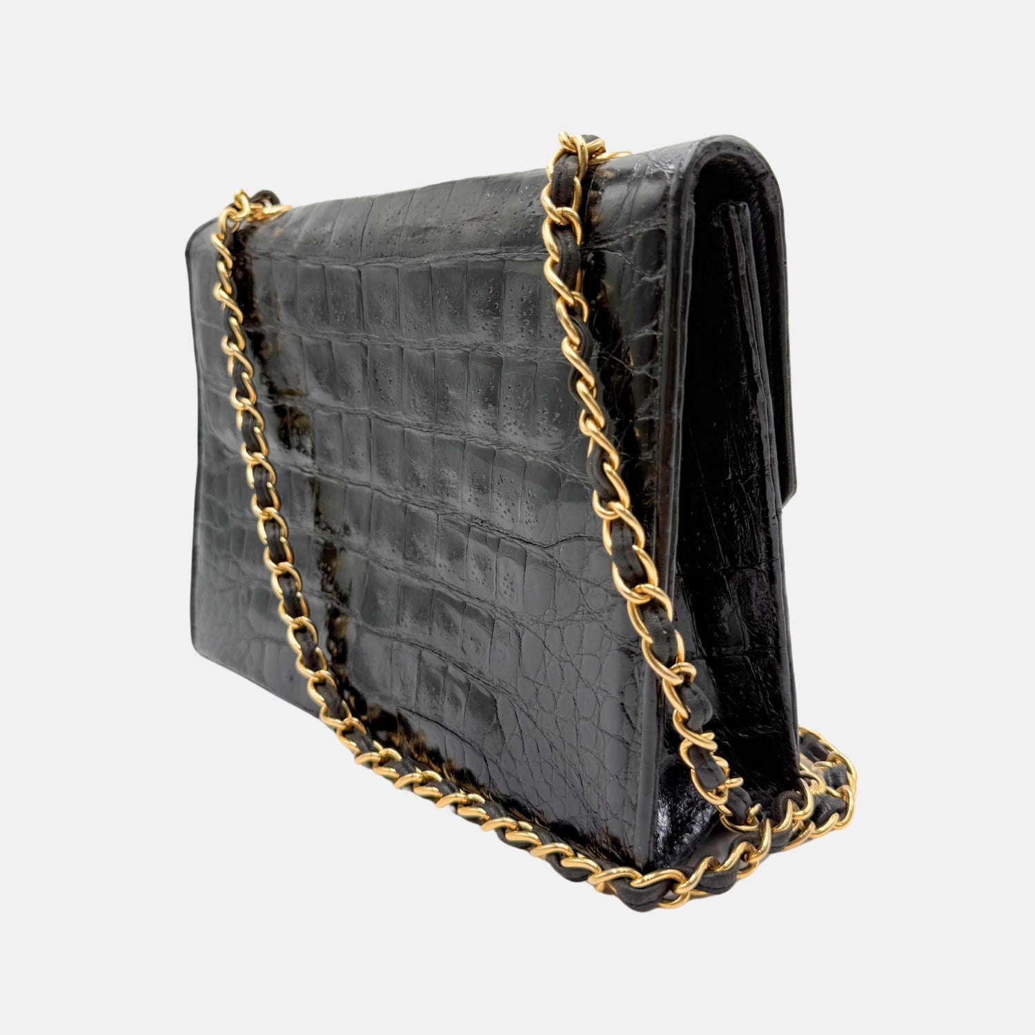 Flap Bag Black Crocodile Leather Medium