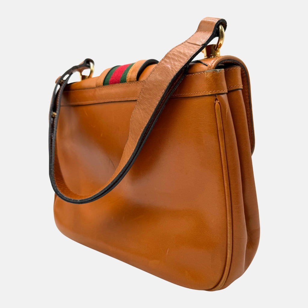 Satchel Bag Brown Leather Vintage Web