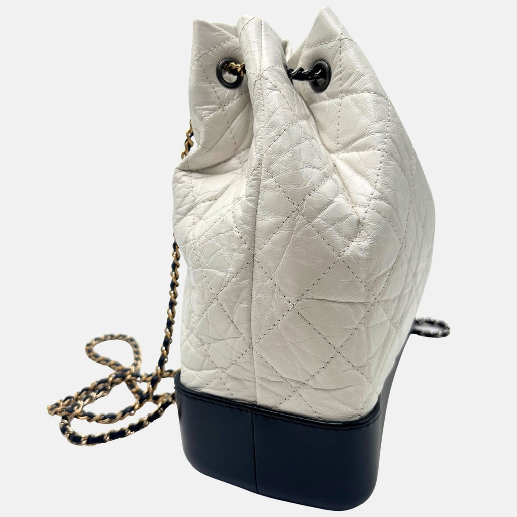Gabrielle Drawstring Bag White Black Quilted Leather
