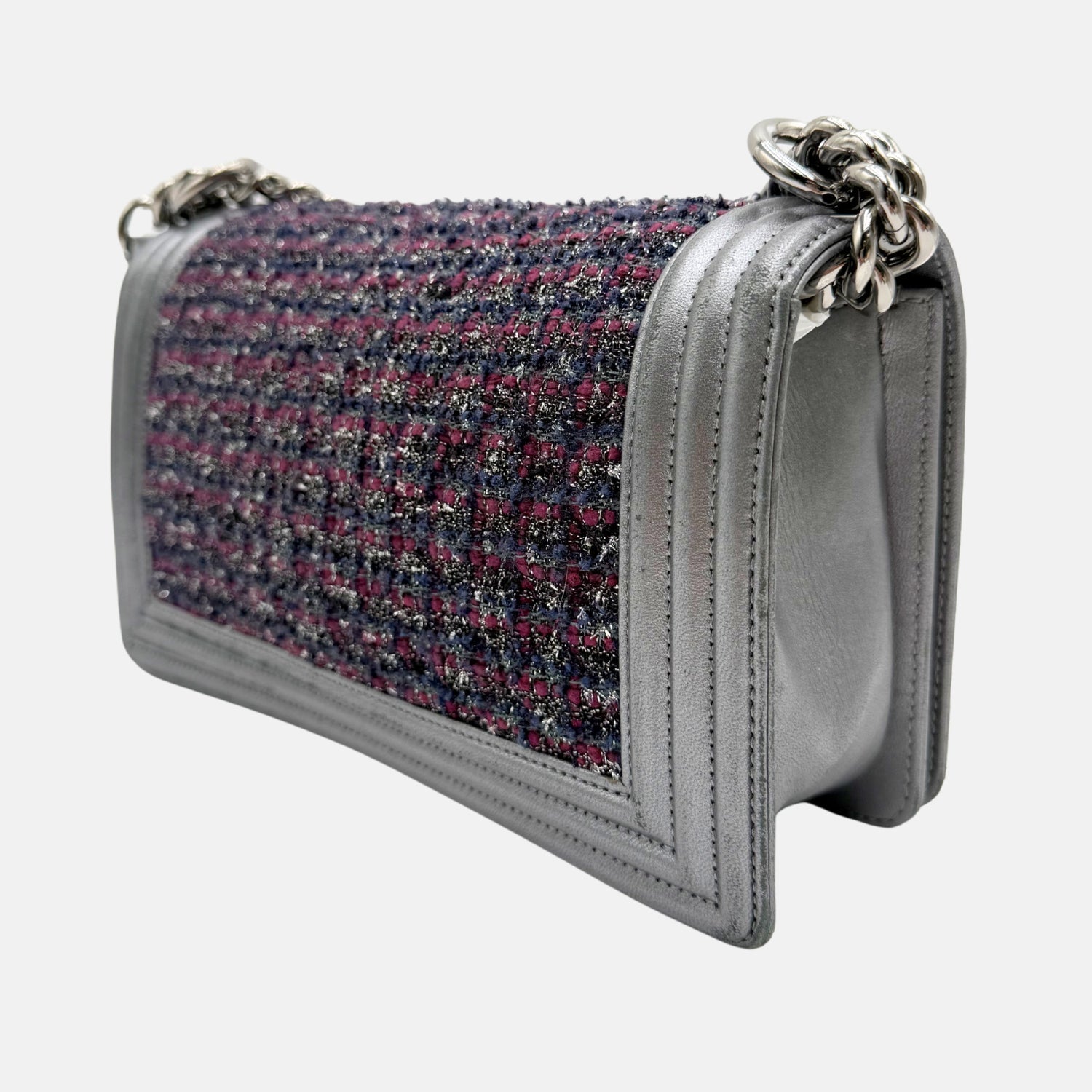 Boy Bag Grey Metallic Tweed and Leather Medium