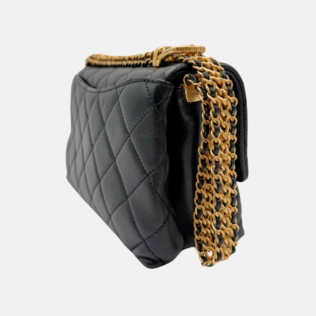 Belt Chain Strap Flap Bag Black