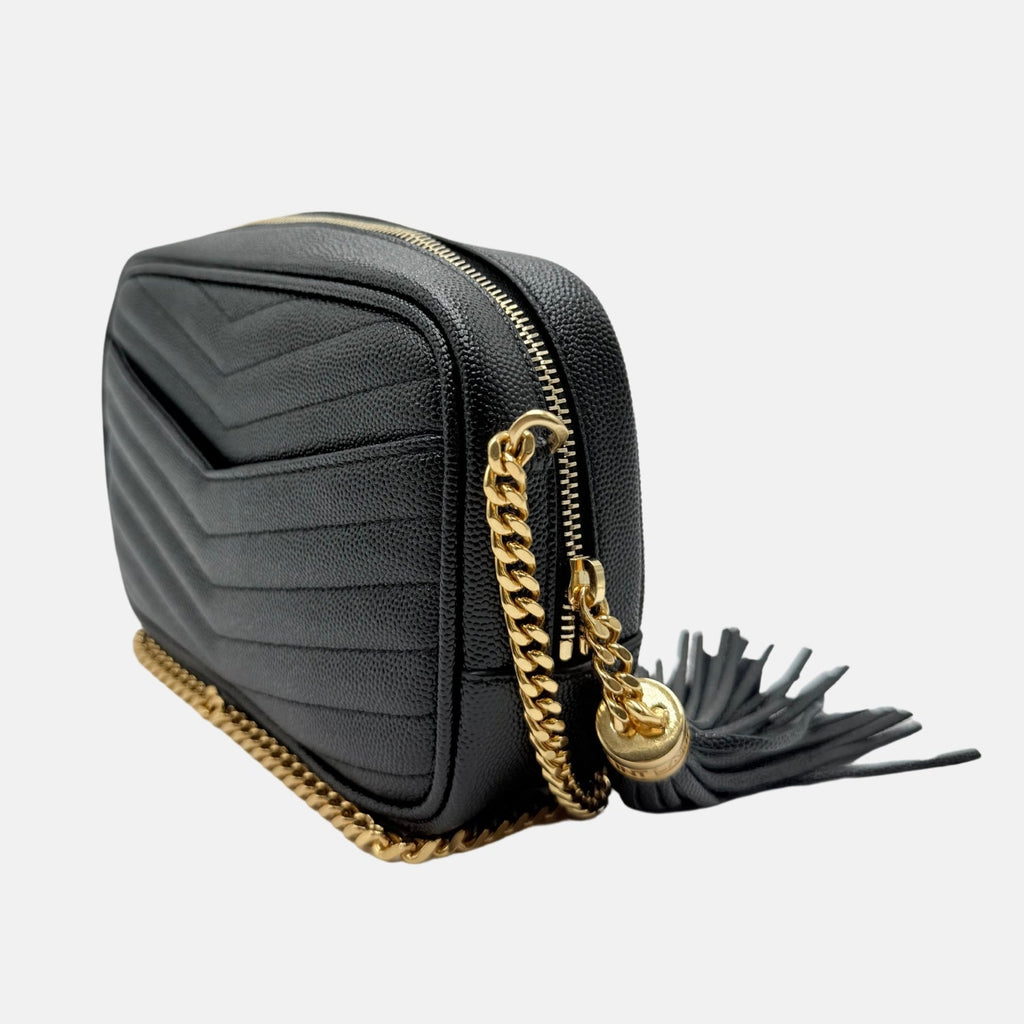 Lou Camera Bag Black Chevron Quilted Leather Small