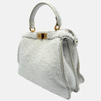 Peekaboo Medium Top Handle Bag White Shearling and Leather