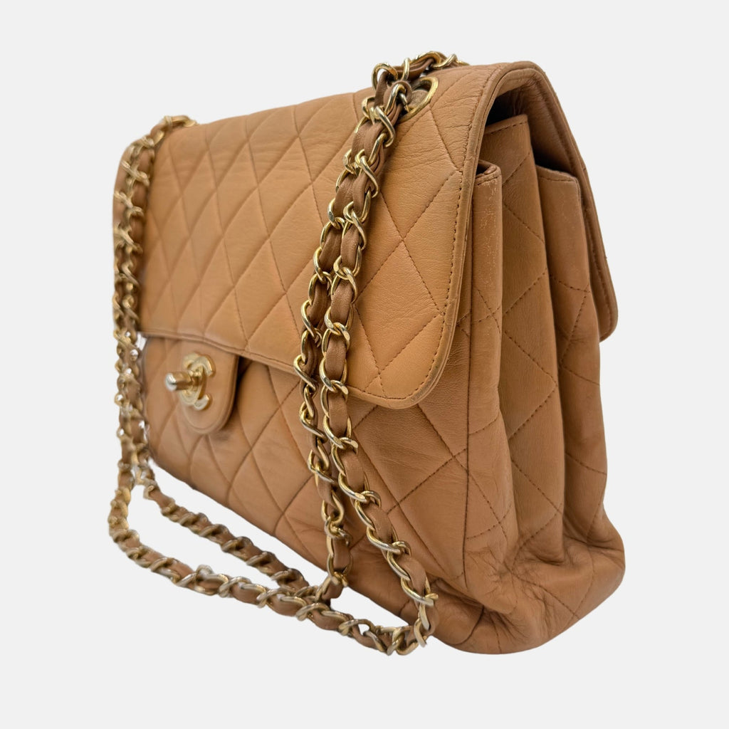 Reversible Flap Bag Beige Quilted Lambskin Jumbo