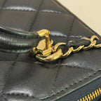 CHANEL VANITY CASE WITH HANDLE DARK BLUE LAMBSKIN
