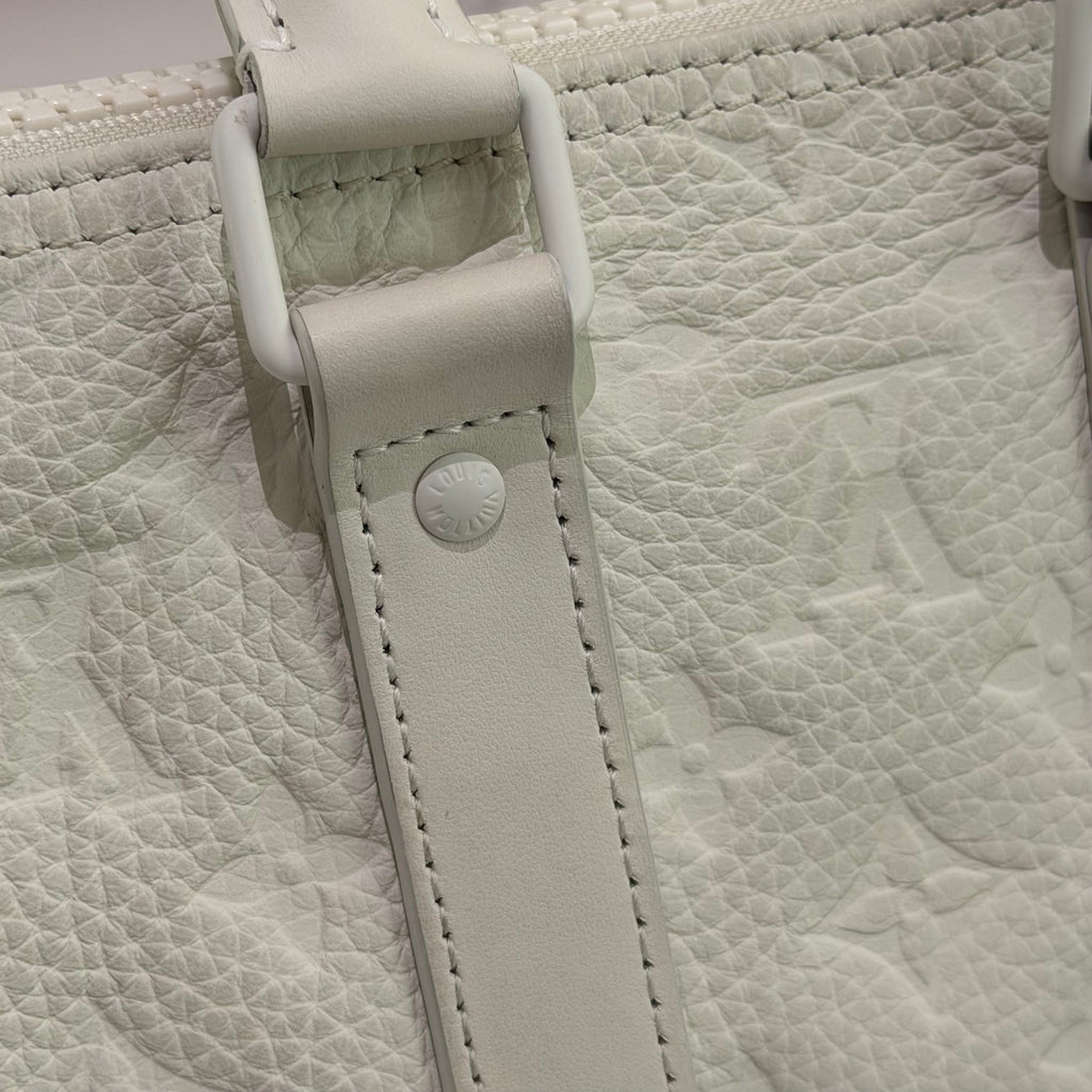 Louis Vuitton Keepall 25 White Embossed Monogram Top Handle Shoulder Bag