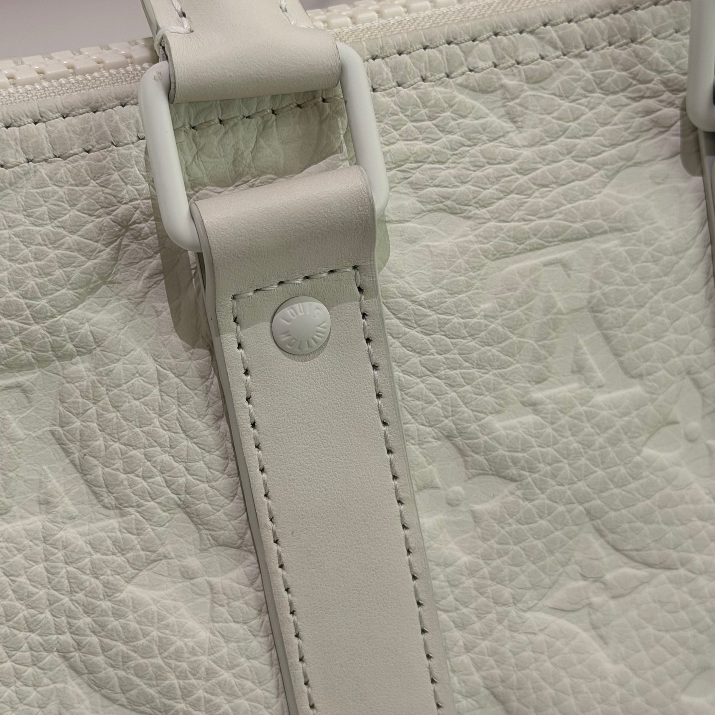 Louis Vuitton Keepall 25 White Embossed Monogram Top Handle Shoulder Bag