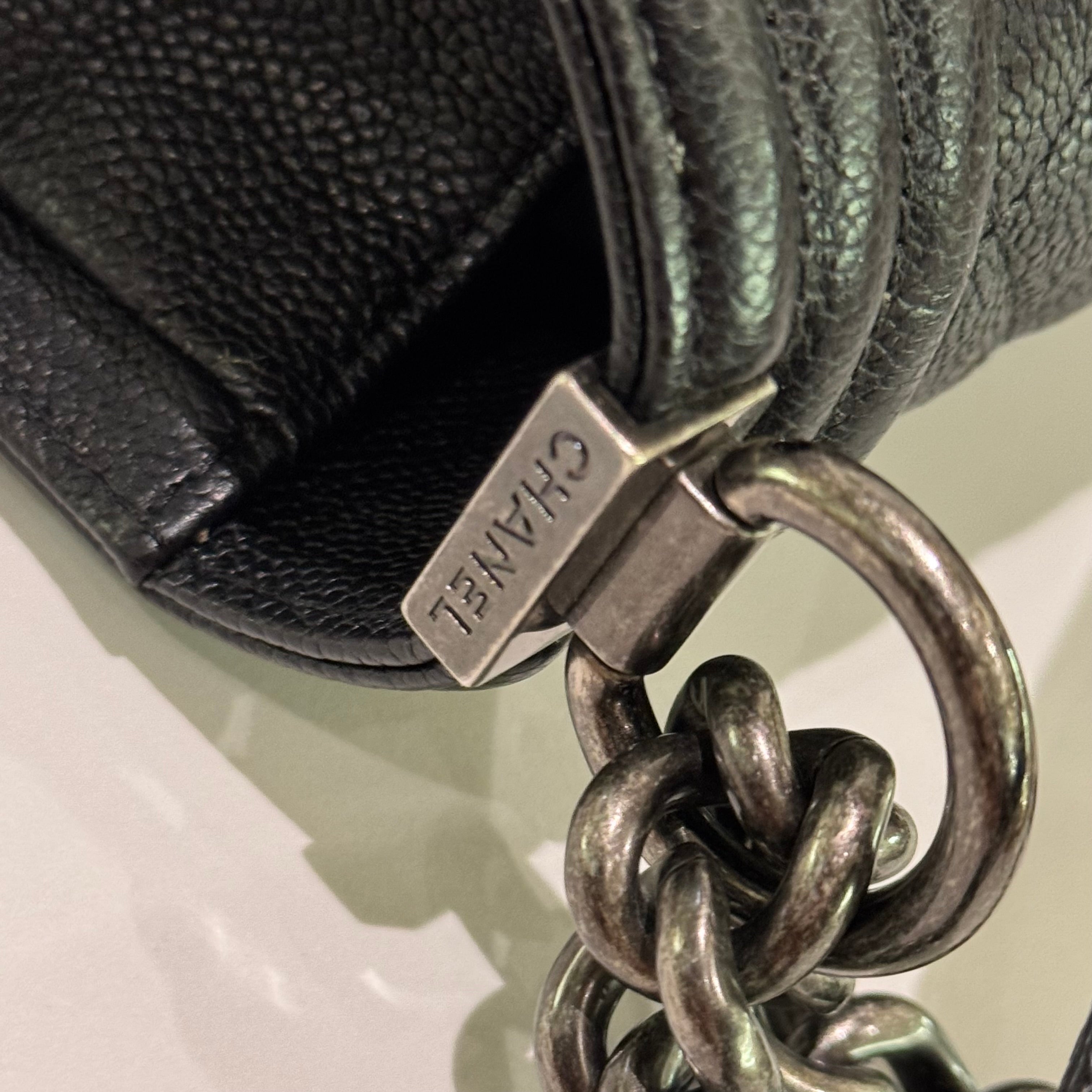 CHANEL LEBOY LARGE CROSSBODY BAG CAVIAR CALFSKIN BLACK ANTIQUE SILVER