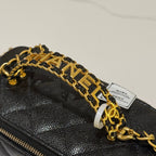 CHANEL MAKEUP BAG WITH HANDLE BLACK CAVIAR LEATHER