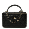 Lambskin Quilted Small Top Handle Vanity Case With Chain Black