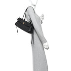 Grained Calfskin Stitched Urban Essentials Small Shopping Bag Black