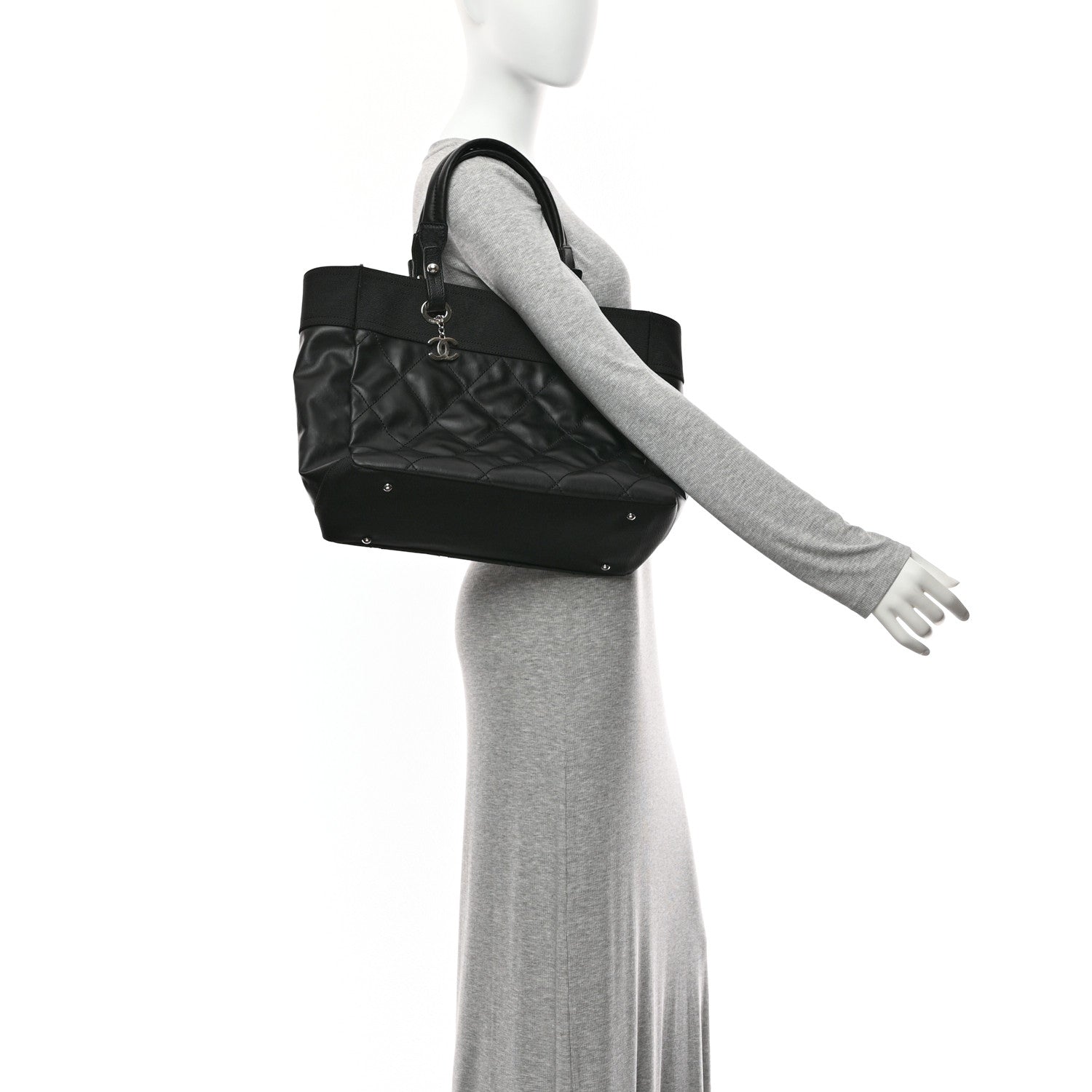 Coated Canvas Quilted Large Paris Biarritz Tote Black