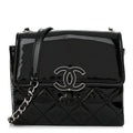Patent Quilted Hamptons Flap Bag Black