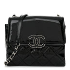 Patent Quilted Hamptons Flap Bag Black