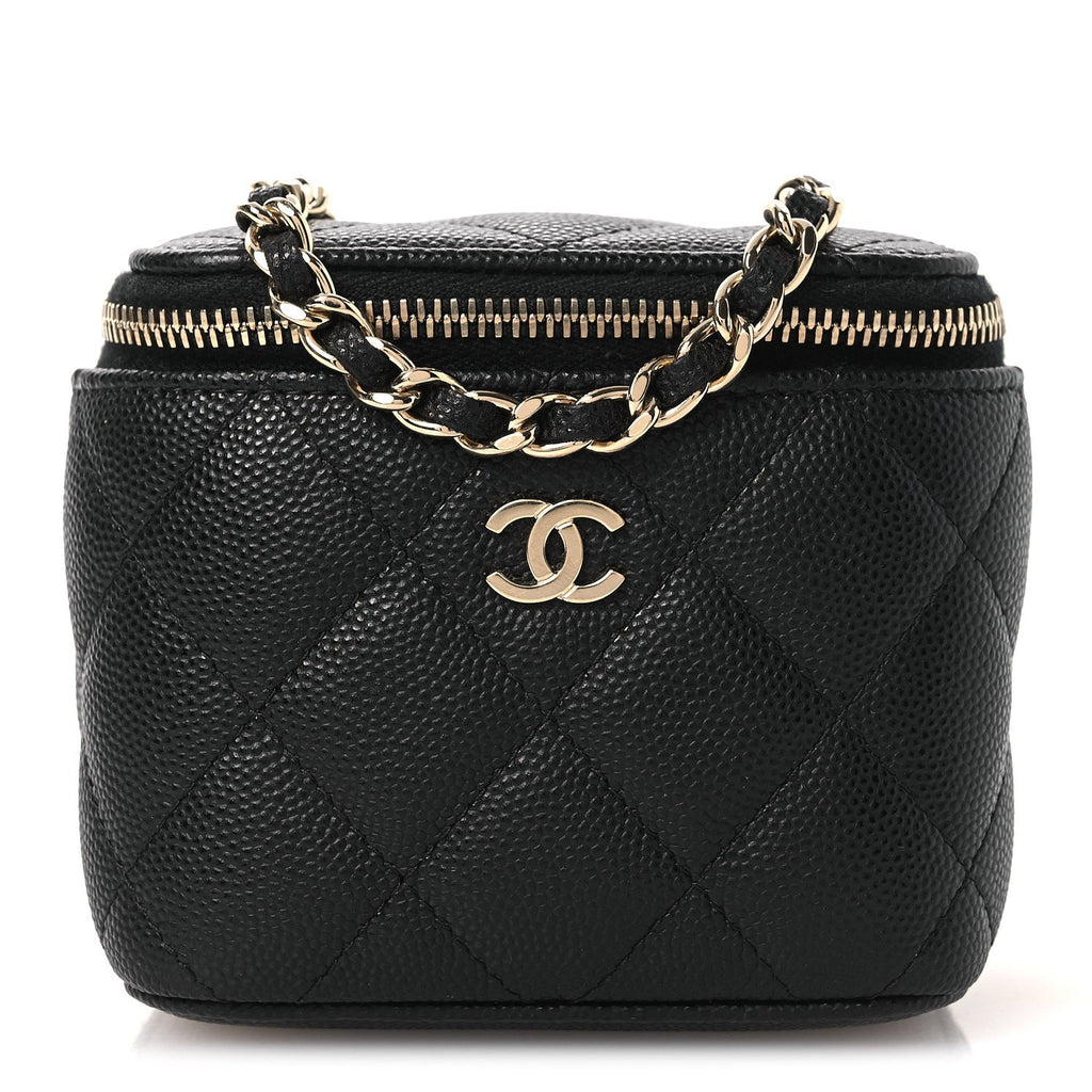 Caviar Quilted Tiny CC Mini Vanity Case With Chain Black