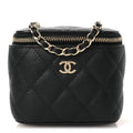 Caviar Quilted Tiny CC Mini Vanity Case With Chain Black