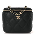 Caviar Quilted Tiny CC Mini Vanity Case With Chain Black