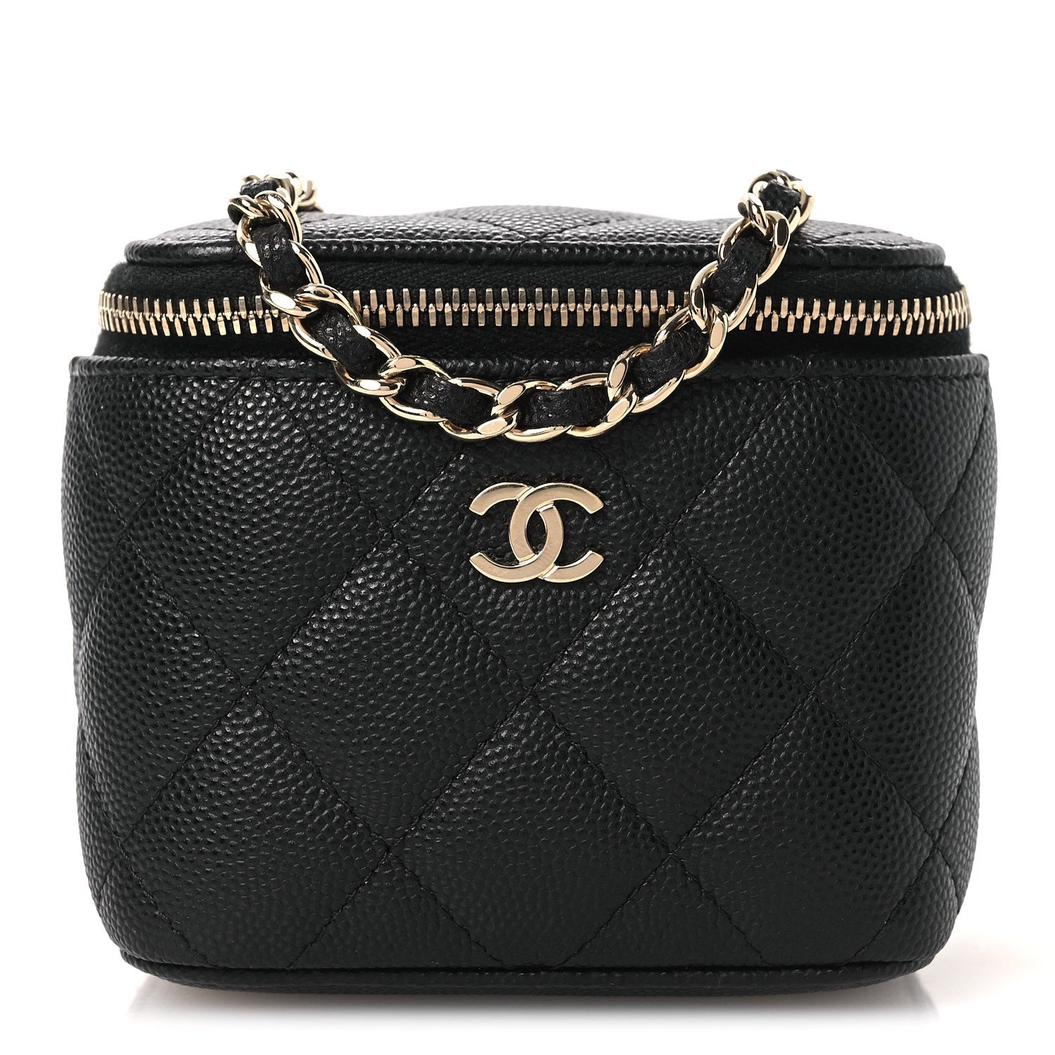 Caviar Quilted Tiny CC Mini Vanity Case With Chain Black