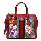 Gucci Ophidia Red Floral Small Tote Leather Canvas Flower Handbag Bag Italy NEW
