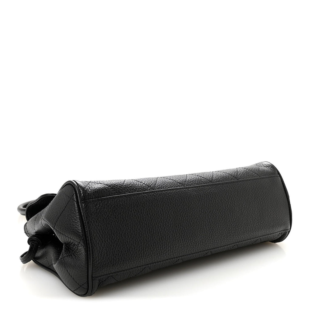 Grained Calfskin Stitched Urban Essentials Small Shopping Bag Black