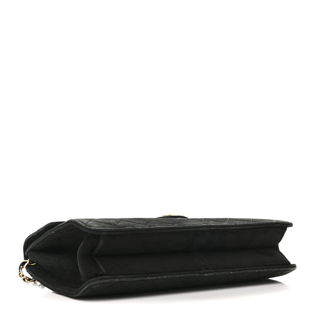 Suede Quilted Medium Single Flap Black