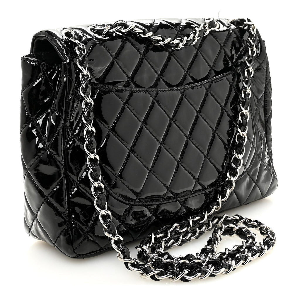 Patent Quilted Jumbo Single Flap Black