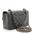 Lambskin Quilted Mini Rectangular Flap Dark Grey