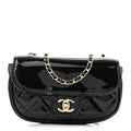 Patent Calfskin Quilted Mini Clutch Black