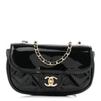 Patent Calfskin Quilted Mini Clutch Black